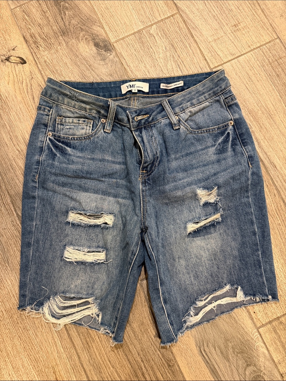 YMI Distressed Denim Bermuda Shorts in Blue